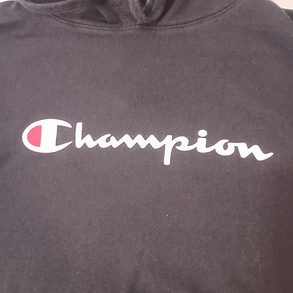 Champion Mens 2XL Black Script Logo Pullover Hoodie Fleece Sweatshirt - Picture 8 of 11